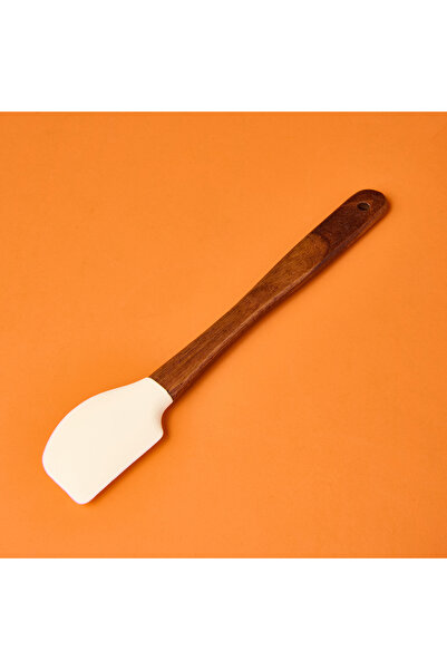 AROW 4-Piece Acacia Handle Silicone Serving Set - Cream / Brown