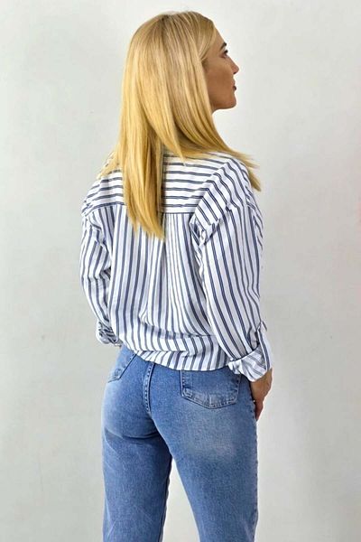 FashionForYou Cămașă cu dungi RANAYA, eșalonată și mâneci reglabile, bleumarin/alb, 36