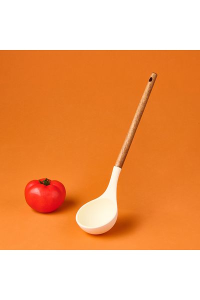 AROW Wooden Handle Silicone Ladle - Cream / Brown