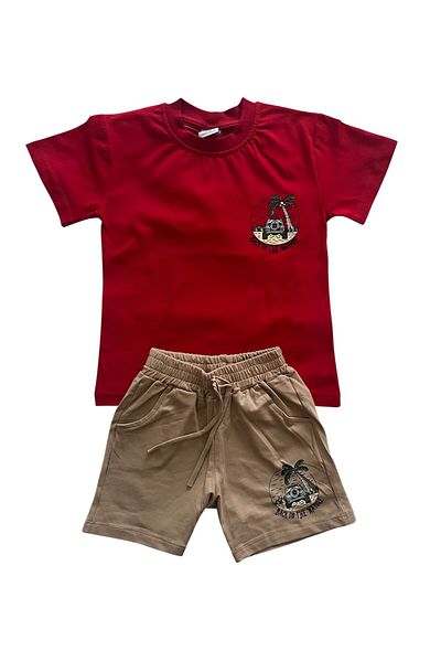 BY-GRİ By-Grey Front and Back Printed Short Sleeved Boy's Suit