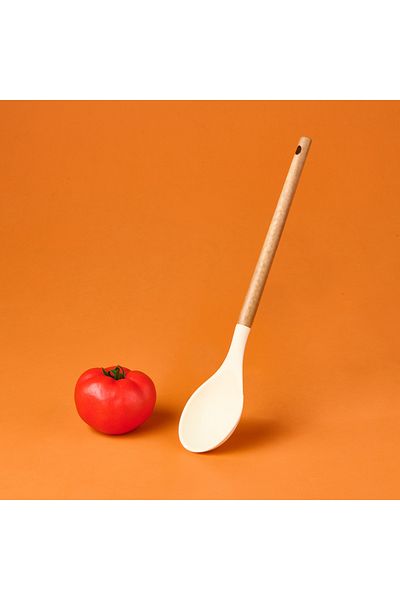 AROW Wooden Handle Silicone Spoon - Cream / Brown