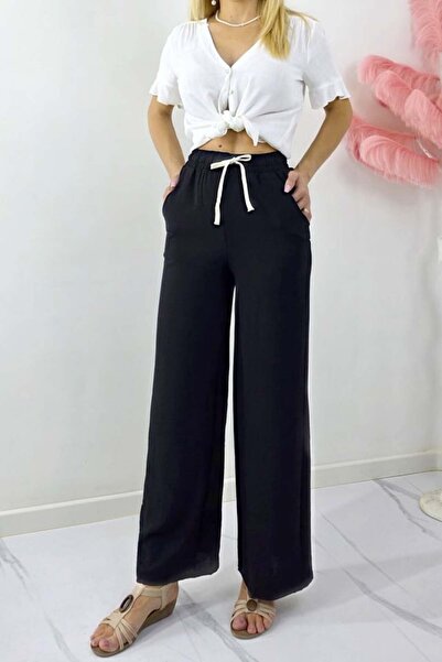 FashionForYou Long day pants, cotton MERON, with drawstring and wide cut, Black, -