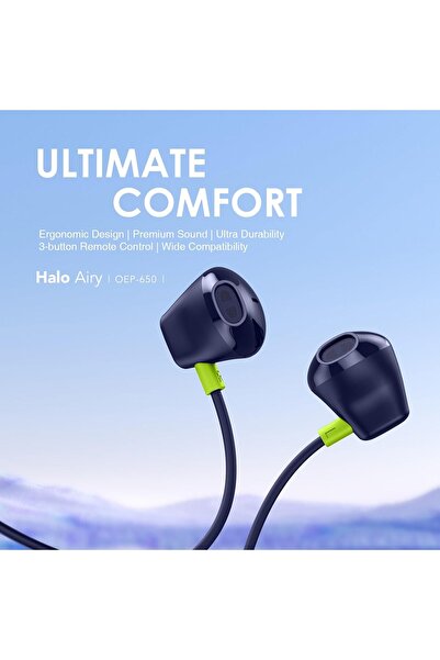 oraimo Halo Eary USB-C Wired Earphones with Mic & Volume Control, 14.2mm — Blue
