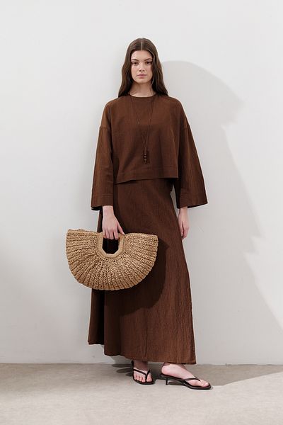 Manuka Cotton Tie-Cross Suit Skirt Brown