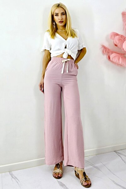 FashionForYou Women's long pants, MERON, with cotton and elastic band, Pink, -