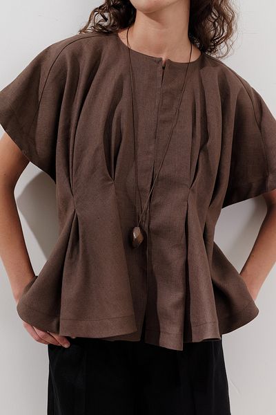 Manuka Linen Pile Detail Vest Dusty Brown