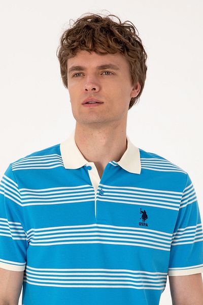U.S. Polo Assn. Men's Regular Fit Polo Neck Turquoise Striped T-Shirt 50306826-Vr093