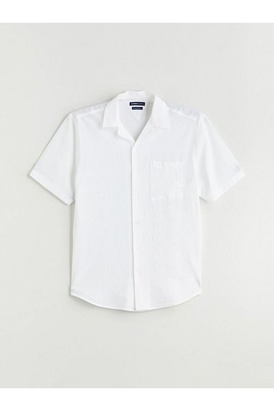 LC Waikiki Lcwaikiki Classic Regular Fit Resort Collar Short Sleeve Linen Blend Men's Shirt