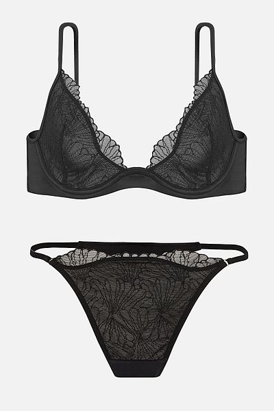 Wonna Wire Brodeli Satin Piping Capless Bra Panty Set - 2723 - Black