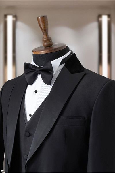 Foklorist Copy - Dym Groom Wear Full Set Suit Slim Fit Black Tuxedo