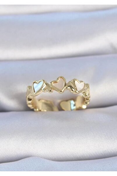 ÖNKÜTAKI خاتم على شكل قلب قابل للتعديل باللون الذهبي والفضي