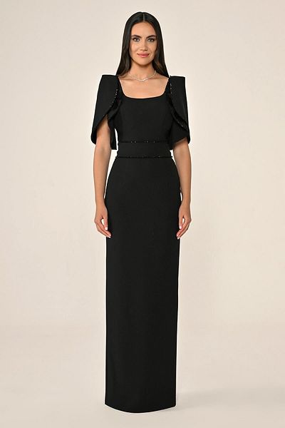 ALFABETA Flowing Sleeve Stripe Stone Crepe Long Dress Alfa Beta