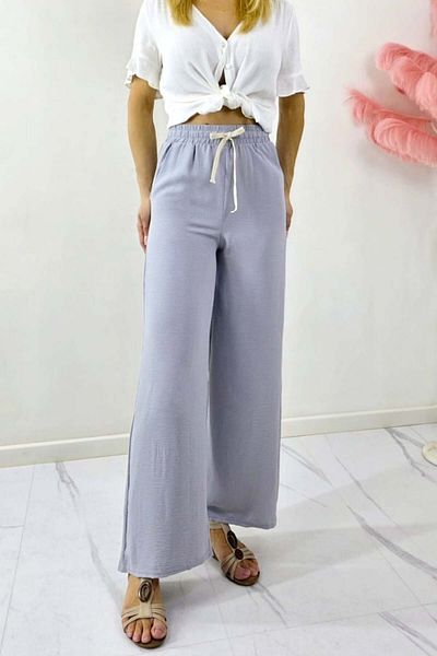 FashionForYou Long Day Pants, Meron Cotton, With Drawstring And Wide Cut, Grey, 38-40