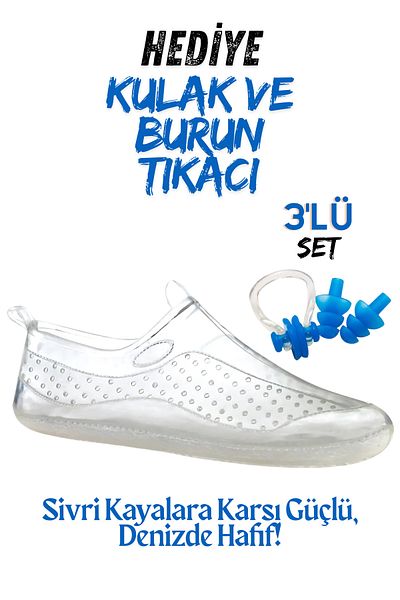 Şenpa Unisex Transparent Beach and Sea Shoes Anti-Slip Sole Set of 3 Toe and Ear Plugs ++Durable
