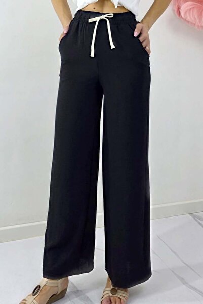 FashionForYou Long day pants, cotton MERON, with drawstring and wide cut, Black, -