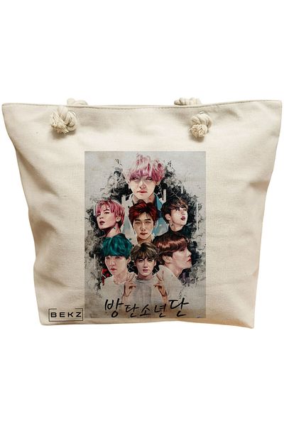 BEKZ Textile Bag With Zipper, Tote Bag, Stylish Ice Cream Model 38 X 34.5 Cm, ​​White, ®