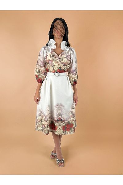 toog Midi dress with floral print and pearl-embellished collar