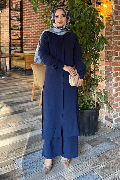 ModaMerve Aerobin Suit with Hidden Buttons 4757Znk903-M Navy
