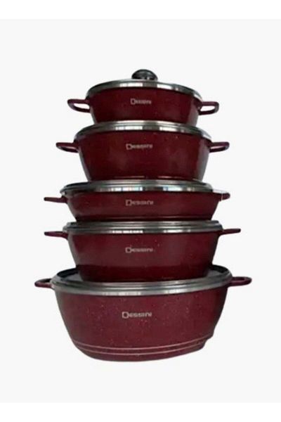 Dessini 10 Pcs Non Stick Cooking Pots Aluminum Cookware Set with Glass Lid