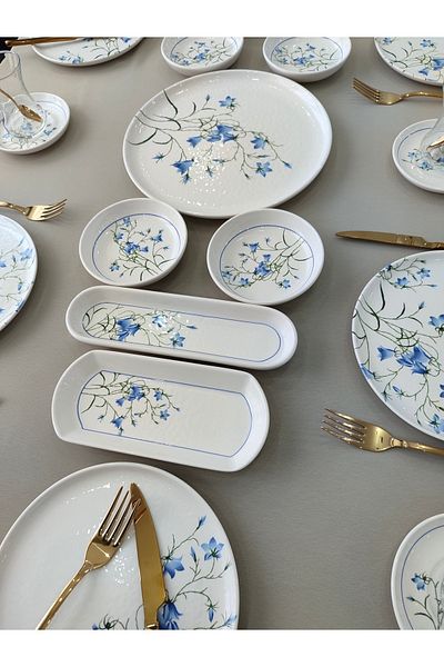 Borser Çiğdem Blue Model 6 Person 21 Piece Breakfast Set Breakfast Set [blue 6]