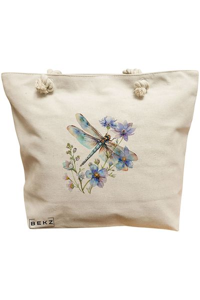 BEKZ Geanta de plaja, model Blue Life, 40x51 cm, Crem, BEKZ®