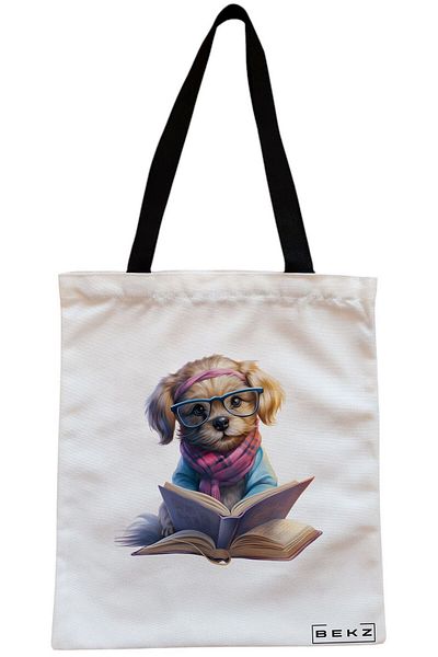 BEKZ Sacosa Textila Cu Fermoar, Geanta Tote, Model Conexiune Solara, 38x34.5 Cm, Alba, ®