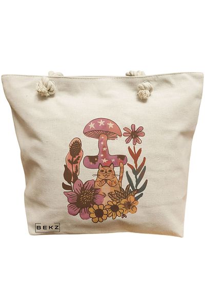 BEKZ Sacosa Textila Cu Fermoar, Geanta Tote, Model Marine Bloom 38 X 34.5 Cm, Alb, ®