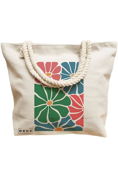BEKZ Sacosa Textila Cu Fermoar, Geanta Tote, Model I’ll Always Bee With You 38 X 34.5 Cm, Alb, ®