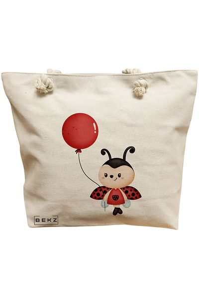 BEKZ Textile Bag With Zipper, Tote Bag, Caffeine Cat 3 Model 38 X 34.5 Cm, ​​White, ®