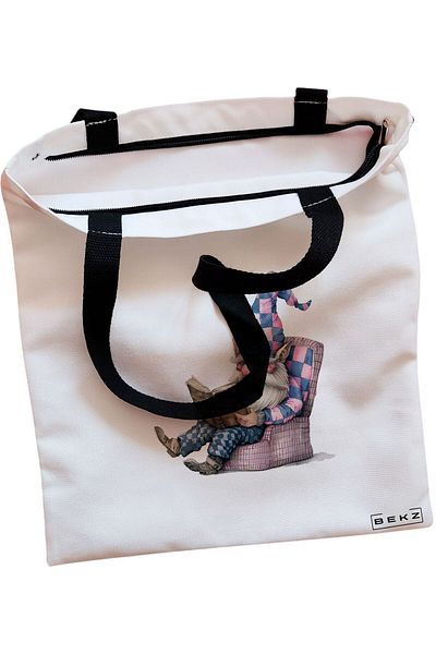 BEKZ Textile Bag With Zipper, Tote Bag, With Letter P And Roses, 38x34.5 Cm, ​​White, ®