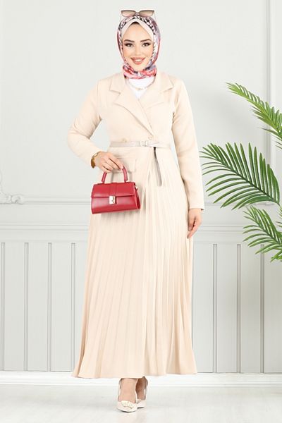 ModaMerve Φόρεμα Hijab με διπλό γιακά 4747ZNK903-M Stone