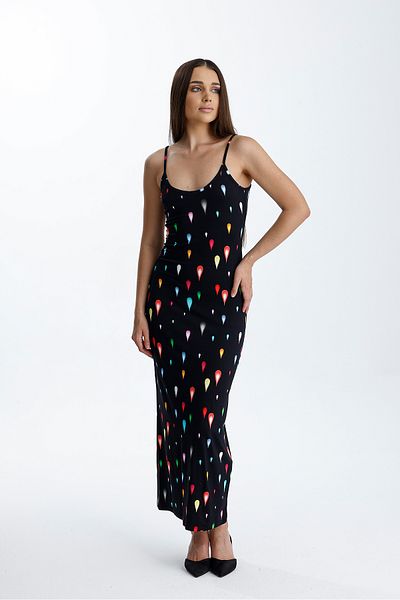 Sense Slit Strap Lycra Viscose Dress |   Elb35782 Drop Pattern