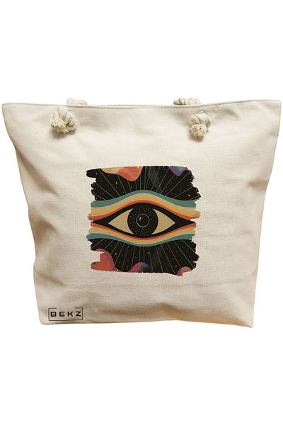 BEKZ Textile Bag With Zipper, Tote Bag, It's Too Peopley Outside Model 38 X 34.5 Cm, ​​White, ®