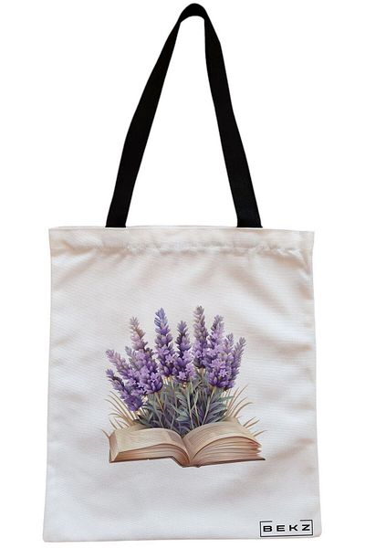 BEKZ Sacosa Textila Cu Fermoar, Geanta Tote Travel Girl 5, 38x34.5 Cm, Alba, ®