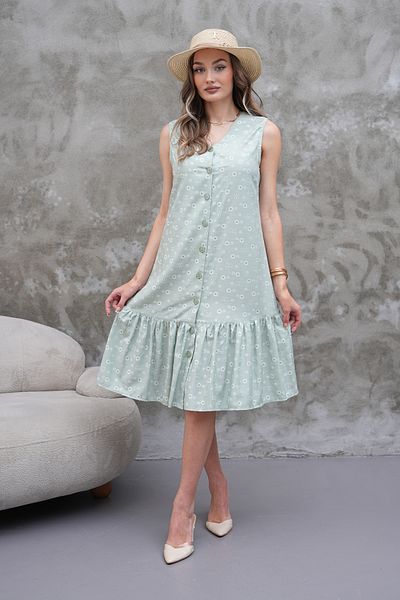 MODAMOR Mint Green V Neck Button Floral Print Summer Dress