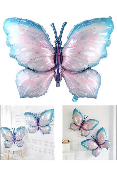 DODOMAR Foil Balloon Big Blue Butterfly 74X100 Butterfly Themed Birthday Balloon