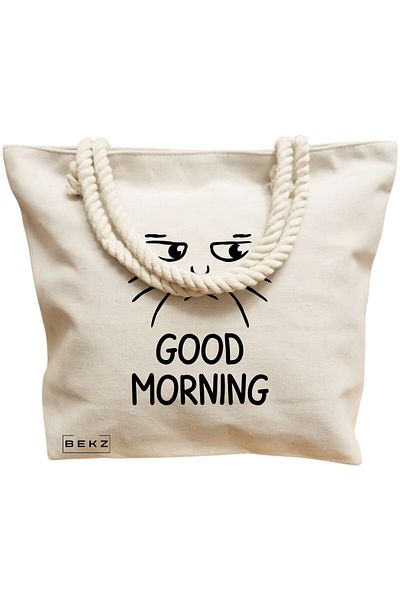 BEKZ Textile Bag With Zipper, Tote Bag, Model Beach Life 3 38 X 34.5 Cm, ​​White, ®