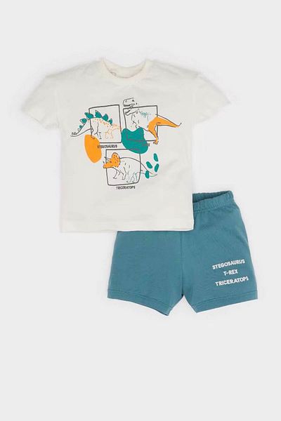 DeFacto Dinosaur Printed Ecru Baby Boy Bottom-Top Set E2798A5/Er85