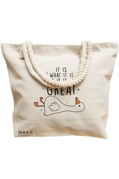 BEKZ Geanta de plaja, model Silly Goose 1, 40x51 cm, Crem, BEKZ®