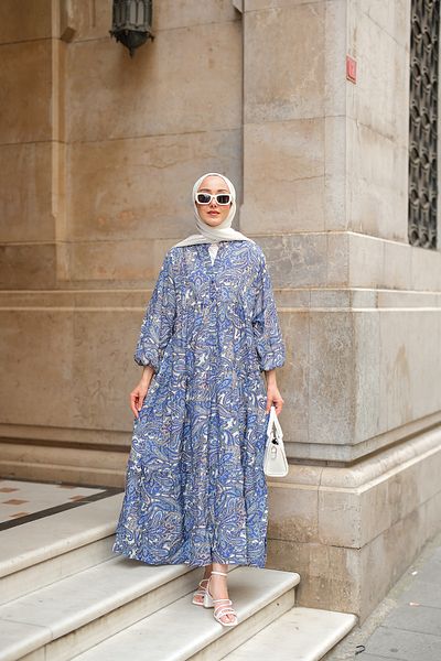 LOCCO Rochie de damă retro cu modele etnice bleumarin