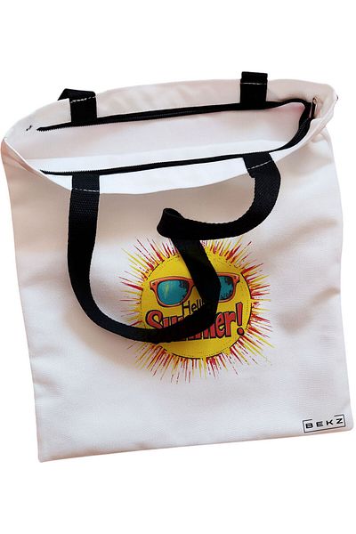 BEKZ Sacosa Textila Cu Fermoar, Geanta Tote, Cu Litera I Si Trandafiri, 38x34.5 Cm, Alba, ®