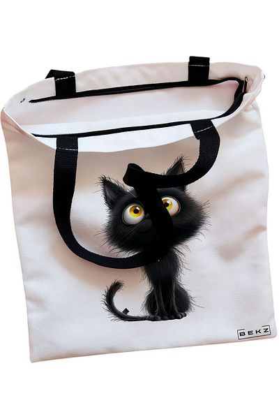BEKZ Sacosa Textila Cu Fermoar, Geanta Tote, Model Super Mom Of Girls, 38x34.5 Cm, Alba, ®