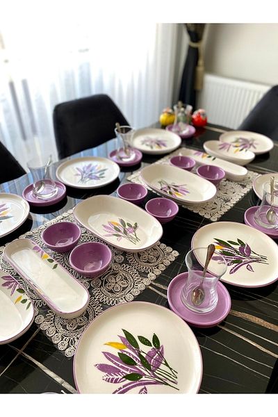 Borser Lila 28 Piece Breakfast Set for 8 People