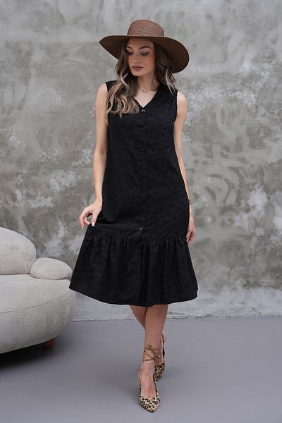 MODAMOR Black V-Neck Buttoned Floral Patterned Summer Dress