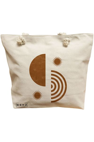 BEKZ Sacosa Textila Cu Fermoar, Geanta Tote, Model The Bookie Girl 24 38 X 34.5 Cm, Alb, ®