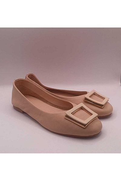 İDOL SHOES Genuine Leather Square Buckle Ballet