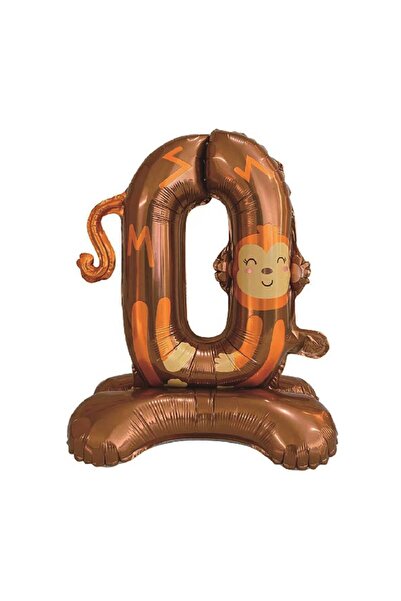 OEM Metallic foil Party balloon, brown, 54 × 48 cm, monkey, number 0
