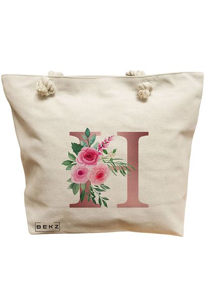 BEKZ Sacosa Textila Cu Fermoar, Geanta Tote, Model The Coffee Girl 2 38 X 34.5 Cm, Alb, ®