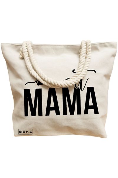 BEKZ Geanta de plaja, model Cat Mama, 40x51 cm, Crem, BEKZ®