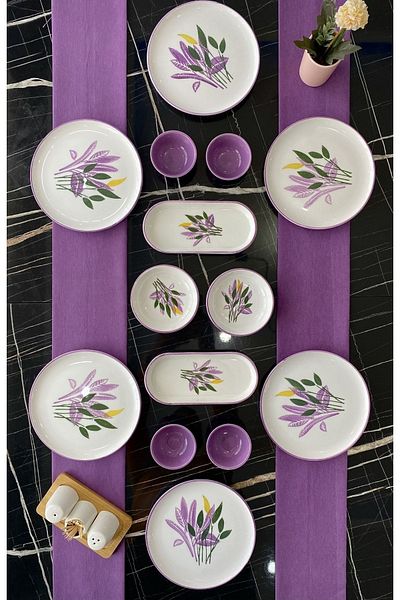 Borser Mor Yaprak 14 Piece Breakfast Set for 6 People